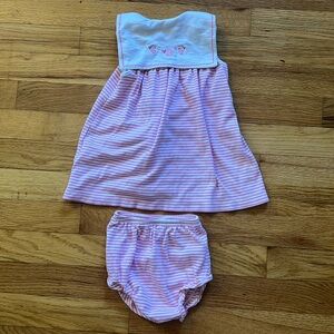 Kissy Kissy Whale Watch Dress Set 9 Months Striped Pink White Baby Girl Outfit